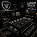 Las Vegas Raiders NFL coffee table with lit stadium top in a dark man-cave