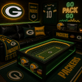 Green Bay Packers LED stadium coffee table in a dark man-cave
