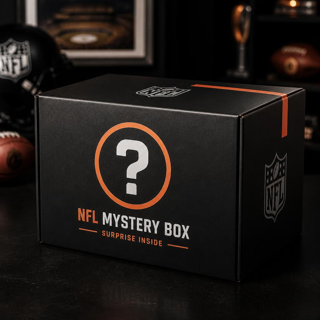 Black NFL mystery box with orange accent
